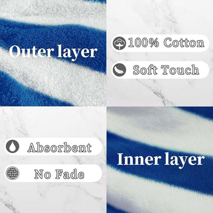 VOOVA & MOVAS 6-Pack Shower Wash Cloth, 100% Cotton Soft Absorbent Bath Mitts with Hanging Loop, 8.3x6.3 Inch European Style Bathing Gloves for Body & Spa, Blue White Striped - color: Blue-white Striped