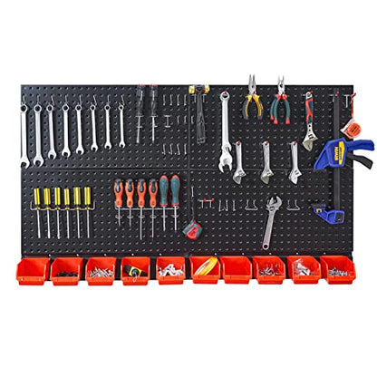 Ultrawall Pegboard Wall Organizer, Black Metal Pegboard Panels, Garage Storage System with Hooks and Storage Bins, 59pcs - color: Black