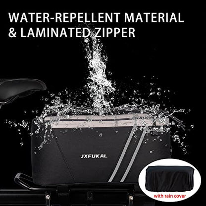 JXFUKAL Rear Bike Rack Bag with Rain Cover, 7L/9L/10L/12L Waterproof Bicycle Ebike Saddle Bag Cycling Pannier Trunk Carrier with Reflector & Adjustable Cord for Commuter Travel Outdoor - style: With Insulation Inner- 9l