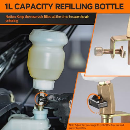 FOUR UNCLES Brake Bleeder Vacuum Pump Kit - Pneumatic Brake Fluid Extractor with 1L Refilling Bottle for Brake Fluid Bleeding, One-Person Operation - size: 2L