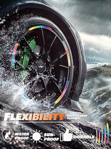 Maicican Rainbow Reflective Stripe Car Wheel Stickers, 20 Pcs - Night Safety Warning, Anti-Scratch, Universal - color: Rainbow