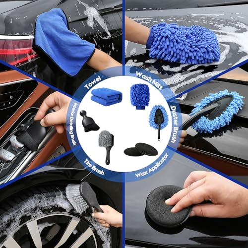 Qydipclin 41Pcs Car Detailing Kit, Car Detailing Brush Set, Car Wash Cleaning Kit, Car Detailing Brushes, Professional Car Care Kit for Interior Exterior Wheels, Blue - size: 41pcs