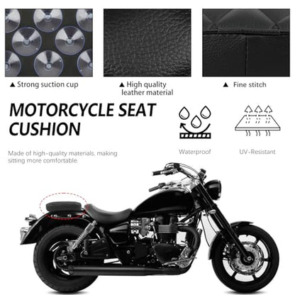 DREAMIZER Motorcycle Leather Pillion Rear Passenger Pad Seat 8 Suction Cups Black Liamond Rectangular Seat Compatible with Harley Cruiser Chopper Custom Dyna Sportster Softail Touring XL883 1200 48 - style: Diamond Black