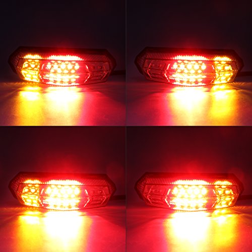 Universal Clear Integrated Motorcycle 25 LED Tail Light with Turn Signal Position Brake-Stop Alert Function for Dirt Bike Buggy Chooper Cruiser ATV(Clear/Stop Alert) - color: Clear/Stop Alert