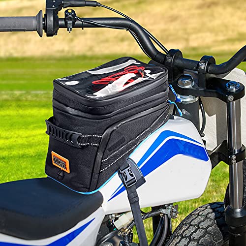 Goldfire Motorcycle Tank Bag Storage Bags Expandable ADV Gas Oil Fuel Tank Saddle Bag with Strong Strap Mount Water Resistant (Blue Piping) - color: Blue Piping