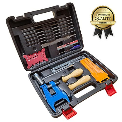 YEFA Chainsaw Chain Sharpening Kit with Hard Case - Contains T - Wrench, Blade Filing Guide, Handles, Depth Gauge, Stump Vise, Felling Wedge, Screwdriver, and More Accessories