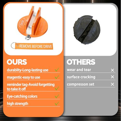 DEDC Universal Aluminum Grooved Magnetic Jack Pad 2 Pcs, Jacking Puck Pinch Weld Frame Rail Adapter with 2 Reminder Streamers, Oil Change Mush Haves, Mechanic Tools in Garage, Gifts for Mechanics - size: Orange 2 Pcs with 2 Reminder Streamers