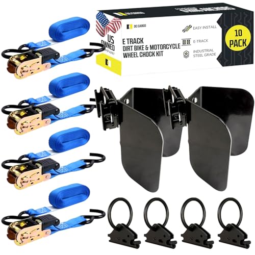 DC Cargo E-Track Dirt Bike & Motorcycle Wheel Chocks for Trailer Kit: Secure Two Bikes with 4 Heavy-Duty Steel E-Track O Rings & 1x15 Ratchet Straps – E Track Motorcycle Wheel Chock Tie-Down Bundle - size: 10-pack