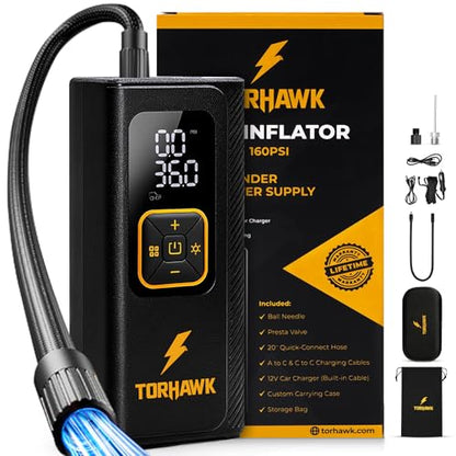 Portable Tire Inflator Air Compressor for Car Tires, Dual Cylinder, Cordless Air Pump for Car, Truck, SUV, 160 PSI, Dual Power, 7500mAh Battery, 12V DC, LED Light & Auto Shut-Off