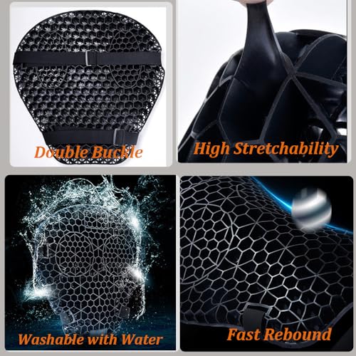 Motorcycle Seat Cushion for BMW R 1250 GS 2019 2020 2021 2022 2023 2024, Non-Slip Moto Gel Seat Pad, 3D Honeycomb Structure Shock Absorption and Breathable Seat Cover for Long Rides