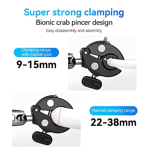 Dual-Ball Clamp Mount + Adapter for GoPro Insta360 + Phone Clip, Bike Motorcycle Handlebar Extension Stick Pole Holder Attach Accessories for Go Pro Max Hero 13 12 11 10Insta 360 X5 Go3 DJI Action 4