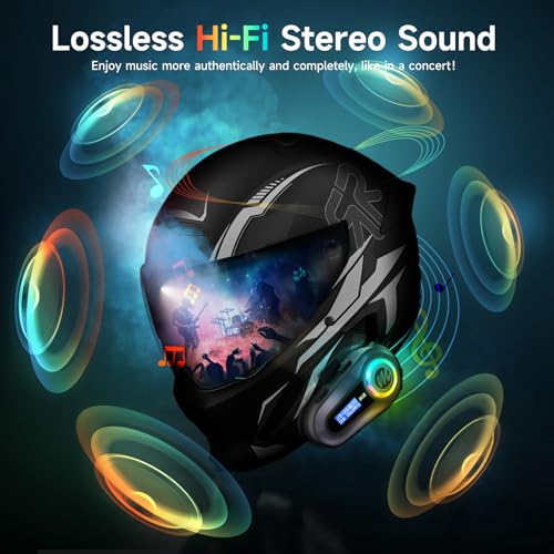 Moman Motorcycle Helmet Headsets Speaker, Hands‑Free Hi-Fi Speakers Dual Noise Cancellation with Loud Sound, Voice Assistant IPX6 Waterproof with RGB FM Radio for All Helmets and Solo Riding (H4M) - style: H4M