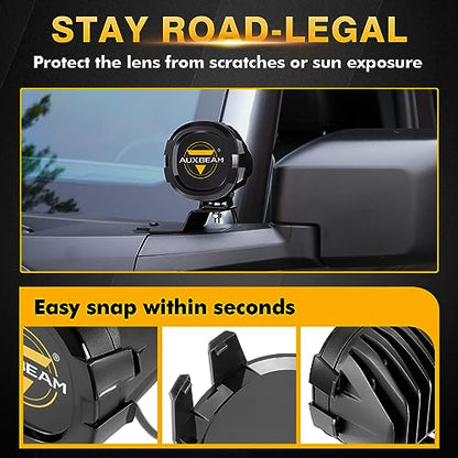 Auxbeam P4 Series Round Protective Light Covers, 4 Inch Black Offroad LED Pods Lens Cap, Dust Impact Shield & Street Compliant, Snap-On Design, 2 Packs - color: P4 Series 4" Light Covers
