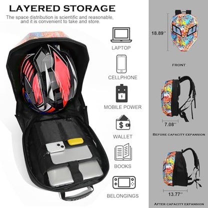 Ruconla LED Backpack Laptop Bag Motorcycle Riding bag, Hard Shell LED Motorbike Luggage Bags High-Capacity Helmet, Waterproof Backpack With Programmable Screen[Battery not included] - color: Graffiti