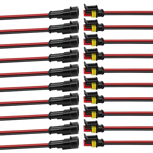 10Pcs Car Waterproof Electrical Connector, 2 Pin Connector, 16 AWG 2 Wire Waterproof Connector, Car Electrical Connectors for Automobiles, Trucks, Boats, Motorcycles and Other Electrical Connections - color: 2pin, size: 10pack