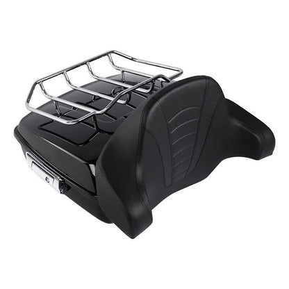 TCMT Chopped Motorcycle Trunk Box Backrest Mounting Luggage Rack Fit For Harley Touring 1997-2008 Road King Road Street Electra Glide Pack - color: Set B3 Chrome Latches#Chrome Rack