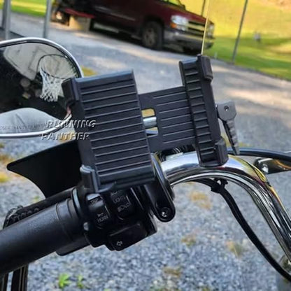 Motorcycle Phone Mount for Harley Davidson, Universal Cell Phone GPS Navigation Holder with Black Perch Mount for Harley Yamaha Kawasaki Suzuki Indian Honda Goldwing GL1800 GL1500