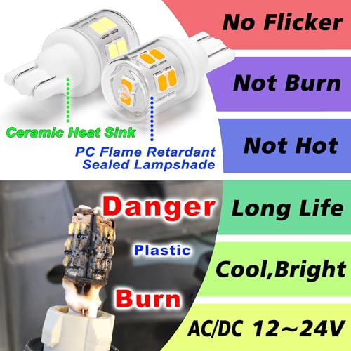 Heifymi 194 912 921 168 175 2825 W5W T5 T10 LED Bulbs 12V 24V Xenon White 6000K Super Bright fit for Car RV Trailer Tail Backup Reverse Brake License Plate Lights Bulbs, 2 Pack - color: 6000K Daylight White, size: T10