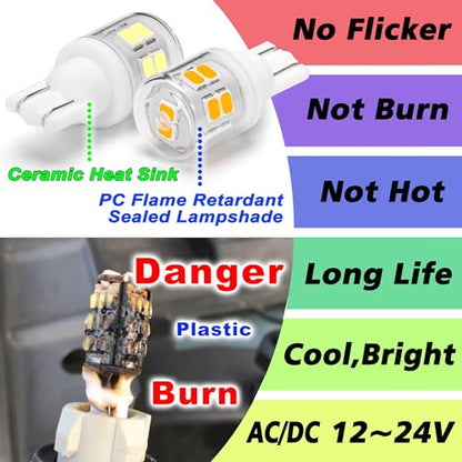 Heifymi 194 912 921 168 175 2825 W5W T5 T10 LED Bulbs 12V 24V Xenon White 6000K Super Bright fit for Car RV Trailer Tail Backup Reverse Brake License Plate Lights Bulbs, 2 Pack - color: 6000K Daylight White, size: T10
