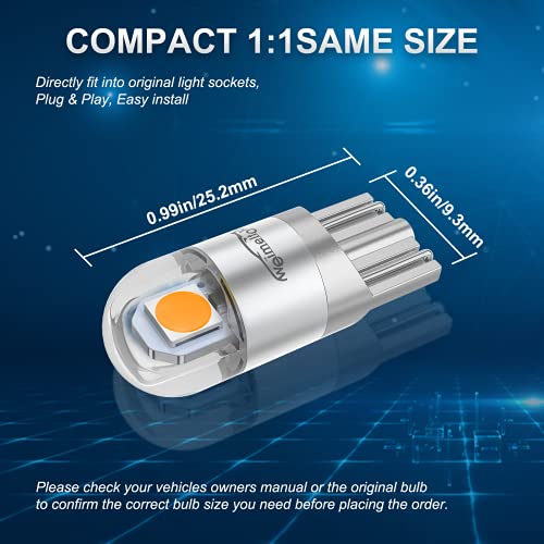 194 LED Car Bulb Amber Yellow 3030 Chipset 2SMD T10 194 168 W5W LED Wedge Light Bulb 1.5W 12V License Plate Light Courtesy Step LightTrunk Lamp Clearance Lights (12pcs/pack)… - color: Amber Yellow