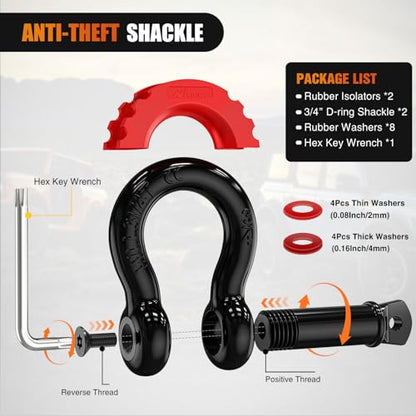 Nilight Kinetic Recovery Tow Rope Kit with 3/4" Anti-Theft D-Ring Shackles 1" x 30ft Heavy Duty Offroad Tow Rope Snatch Strap Towing Strap kit 48,000LBS for UTV ATV SUV Truck Car Jeep Tractor - color: 1in x 30ft Rope+2Pcs Anti-Theft D-Ring Shackles