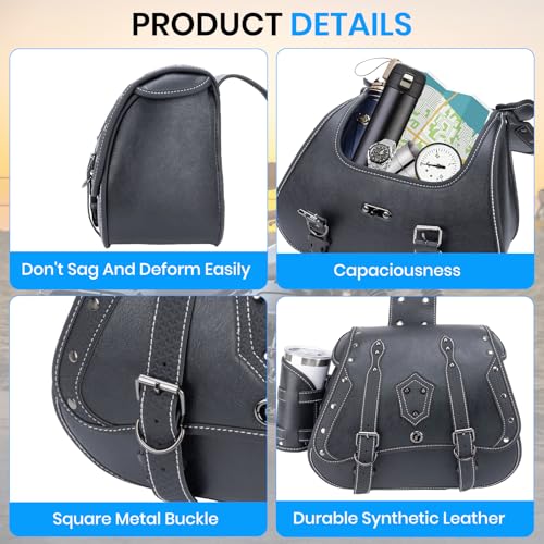 30L Motorcycle Saddlebags Water-Resistant Storage for Harley Sportster Softail Dyna Honda Shadow, Quick-Attach and Remove Design with Bottle Bags, Large Capacity Luggage Bags (Black)