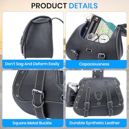 30L Motorcycle Saddlebags Water-Resistant Storage for Harley Sportster Softail Dyna Honda Shadow, Quick-Attach and Remove Design with Bottle Bags, Large Capacity Luggage Bags (Black)