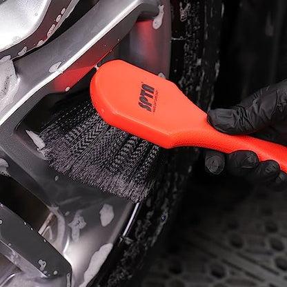 SPTA 8Pcs Wheel & Tire Brush Car Detailing kit, Easy Reach Wheel and Rim Brush, 5pcs Detailing Brushes, Short Handle Cleaning Brush, 1pc Microfiber Cleaning Cloth, Great to Clean Dirty Tires