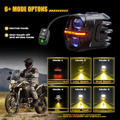 Future Eyes Motorcycle Fog Lights 120W LED Amber Auxiliary Driving Lights with DRL & Strobe, IP67 Waterproof Motorcycle Light for Night Riding, Off-Road, Dirt Bike, ATV, UTV, Golf Cart