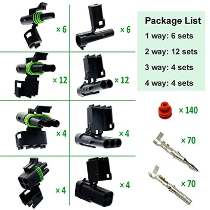 26 Kits Weather Pack Connectors Kit Automotive Electrical Connectors Waterproof Electrical Wire Connectors Terminal Kit 1/2/3/4 Pin 18-14 AWG - size: 1-4pin/26kit/18-14AWG