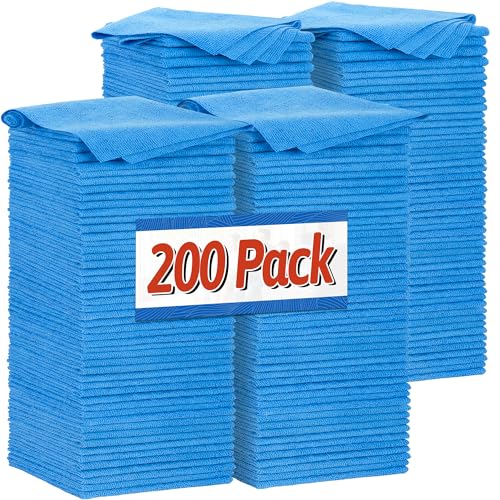 FIXSMITH Shop Towels, Microfiber Cleaning Cloth Bulk, 200 Pack Microfiber Towels for Cars, All-Purpose Absorbent Cleaning Rags, Dust Cloth for Automotive, Mechanic, Garage, Bar, 11.5 x 11.5 inch - color: Blue, size: 200PK