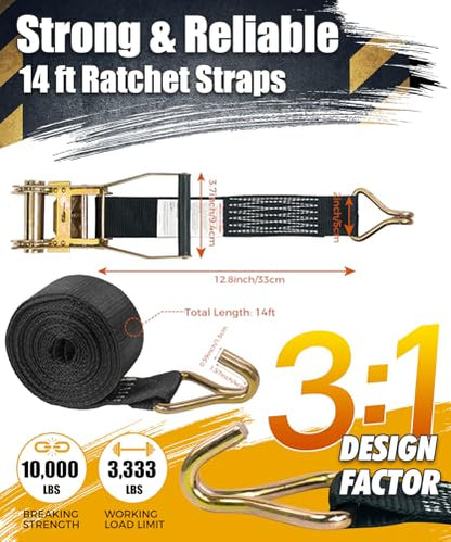 2 Inch Ratchet Straps 6 Pack, 15ft Heavy Duty Tie Down Straps with J Hooks, 6000 LBS Break Strength, 2000 LBS Working Load, Cargo Ratchet Straps for Truck Trailer ATV Motorcycle - color: Black