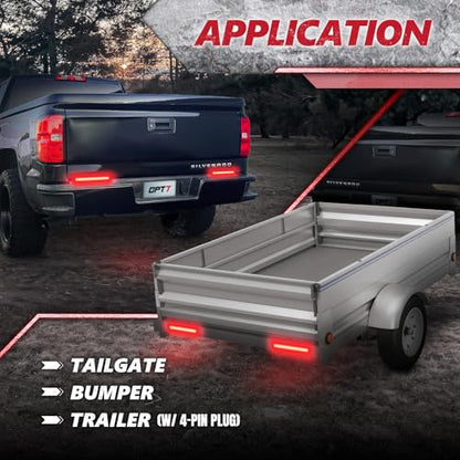 OPT7 2PCS 15” LED Trailer Tail Light Bar w/Red Turn Signal, Brake Light, DRL, IP67 Waterproof Rigid Aluminum Safety Light Strip for Pickup RV Van Utility - Work Truck Decorations