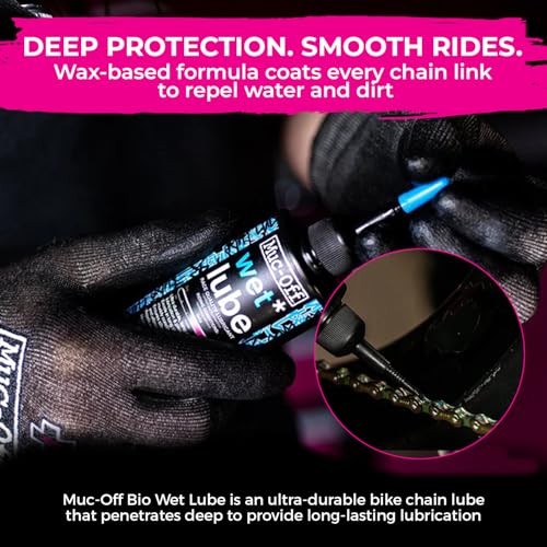 Muc-Off Chain Wet Lube 120ml 2-Pack | Biodegradable Bicycle Chain Lubricant Wet | Reduces Friction & Extends Chain Life | Wax-Based Formula Repels Water | Suitable for MTB & Road Bikes - size: 120mL (Pack of 02)