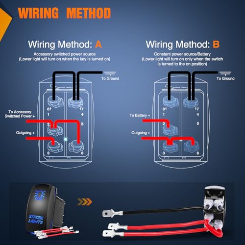 Nilight Strobe Lights Rocker Switch Led Light Bar 5 Pin Laser On Off SPST Switches 20A/12V 10A/24V Blue with Jumper Wires Set for Cars Trucks Boats ATVs UTVs RVs - size: STROBE LIGHTS
