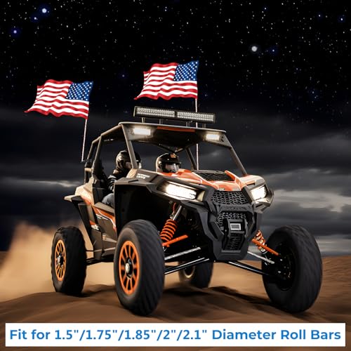 VAZESWIN 2PCS Thickened UTV Whip Light Mount, Solid Aluminium Alloy UTV Flag Mount, Heavy Duty Light Bar Mounting Bracket 360° Rotation Adjustable Roll Bar Clamp for 1.5"/1.75"/1.85"/2"/2.1" Roll Cage