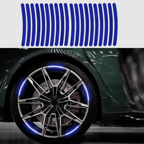 20PCS Reflective Car Wheel Decorative Stripe Stickers, Wheel Rim Decal, Car Wheel Night Safety Warning Stickers, Car Exterior Accessories Wheel Rim Tape Universal for Most Vehicles (Blue) - color: Blue