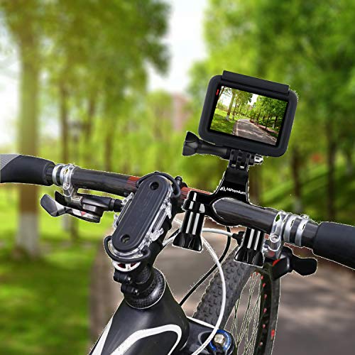 Bicycle Bike Handlebar Mount Adapter for GoPro Hero 13 12 11 10 9 8 7 6 5 4 3 2 1 + Fusion Session Black Silver EK7000 Sjcam Seatpost Pole Clamp + 3 Way Adjustable Pivot Arm for Action Cameras