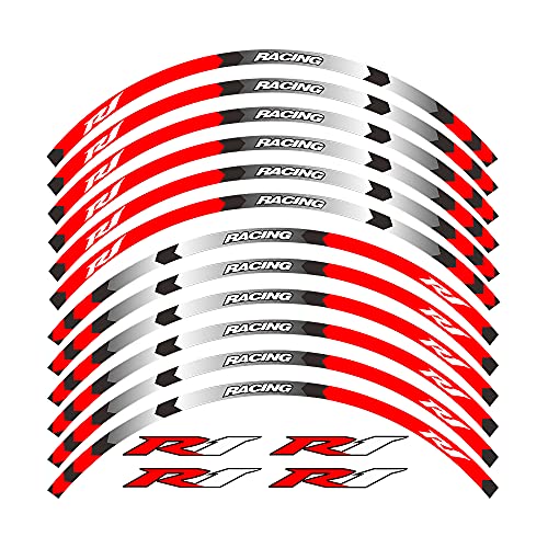 Motorcycle Rim Stripes Decals Wheel Sticker Reflective Tape for Yamaha YZF R1 1998-2022/R1M 2015-2022/R1S 2001 2016-2018 - color: A Red 16pcs