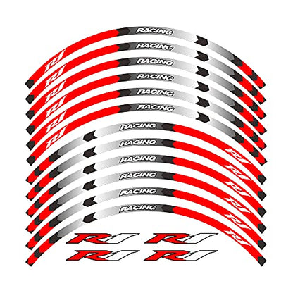 Motorcycle Rim Stripes Decals Wheel Sticker Reflective Tape for Yamaha YZF R1 1998-2022/R1M 2015-2022/R1S 2001 2016-2018 - color: A Red 16pcs
