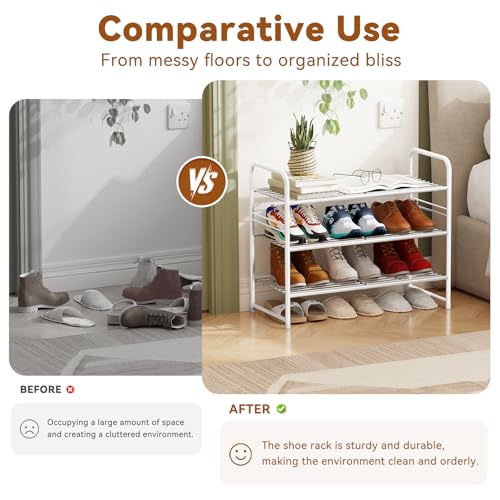 Simple Shoe Rack, 3 Tier Heavy Duty Metal Shoe Shelf 27 Inch Wide, White - color: White, size: 3 Tier(27 Inch)