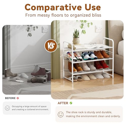 Simple Shoe Rack, 3 Tier Heavy Duty Metal Shoe Shelf 27 Inch Wide, White - color: White, size: 3 Tier(27 Inch)