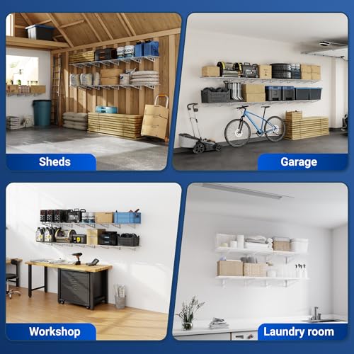 FLEXIMOUNTS 2-Pack 2x6ft Garage Shelving 24-inch-by-72-inch Heavy Duty Wall Mounted Shelves Garage Storage Rack Floating Shelves, 1400lbs Load Capacity, White, Classic Series - color: White, size: 2 pack-2x6 ft
