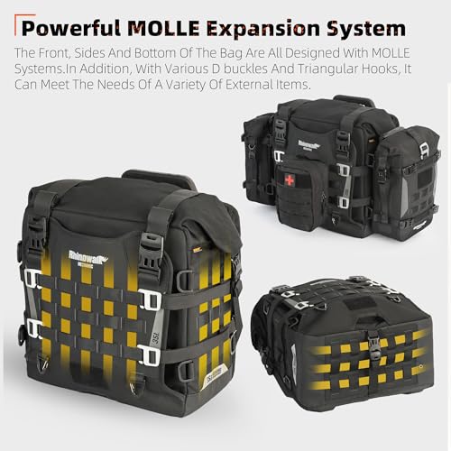 Rhinowalk Motorcycle Saddlebag 20L Waterproof, Quick Release Motorbike Side Bag, Universal Fit Motorcycle Side Bag (1-Piece) - color: Black 20L