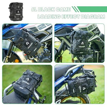 Motorcycle Crash Bar Bag Waterproof Storage Capacity 6L/8L Bumper pack Fender pouch Universal motor kit bags (6L Black Camo) - color: 6L Black Came