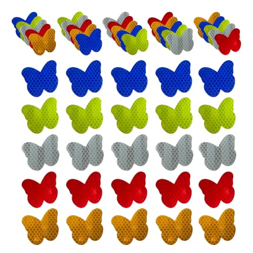 50pcs Warning Butterfly-Shaped Reflective Decals, Waterproof Reflector Tapes Safety Stickers for Night Visibility on Motorcycle, Bicycle, Car