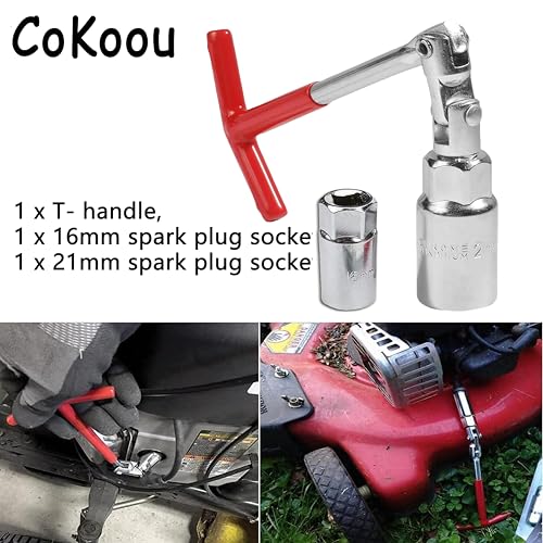 Spark Plug Socket Wrench T-Handle, Universal Spark Plug Remover and Installer Tool for Motorcycles, Small Motor Vehicles, Lawn Mowers, 6mm (5/8") & 21mm (13/16") Sizes