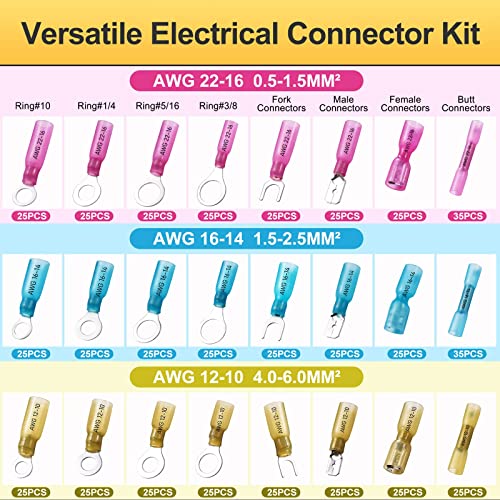 620PCS Heat Shrink Wire Connectors Electrical Connectors Kit Wire Connectors Kit, CEACHOI Marine Grade Waterproof Terminals Butt Connectors, Spade Fork Ring Butt Splices