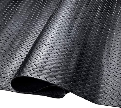 SEAL 5 x 20 FT Premium Garage Floor Mat, Solid 2.8mm Thick Lay-Flat Black Commercial Grade Heavy Duty Parking Mat for Golf Cart, Workbench, ATV, Water/Stain Resistant Runner (Embossed Diamond Plate) - size: 240"L x 60"W x 0.1"Th
