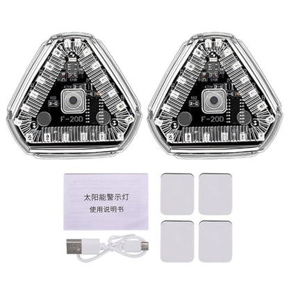 Motorcycle Triangle Led Warning Lamps, 2 Pcs Rechargeable Lights, Solar Powered Universal Easy Install